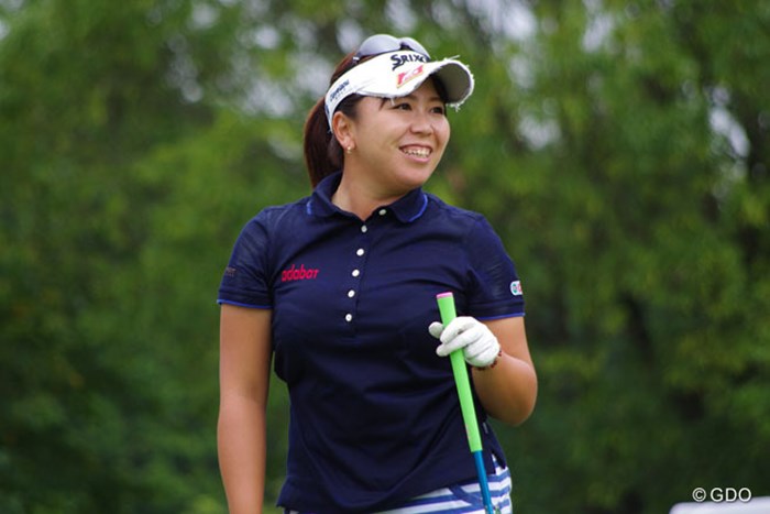 この日のプロアマトーナメントでは終始、笑顔弾けるラウンドで同伴競技者を盛り上げた 2014年 ゴルフ5レディスプロゴルフトーナメント 事前 吉田弓美子
