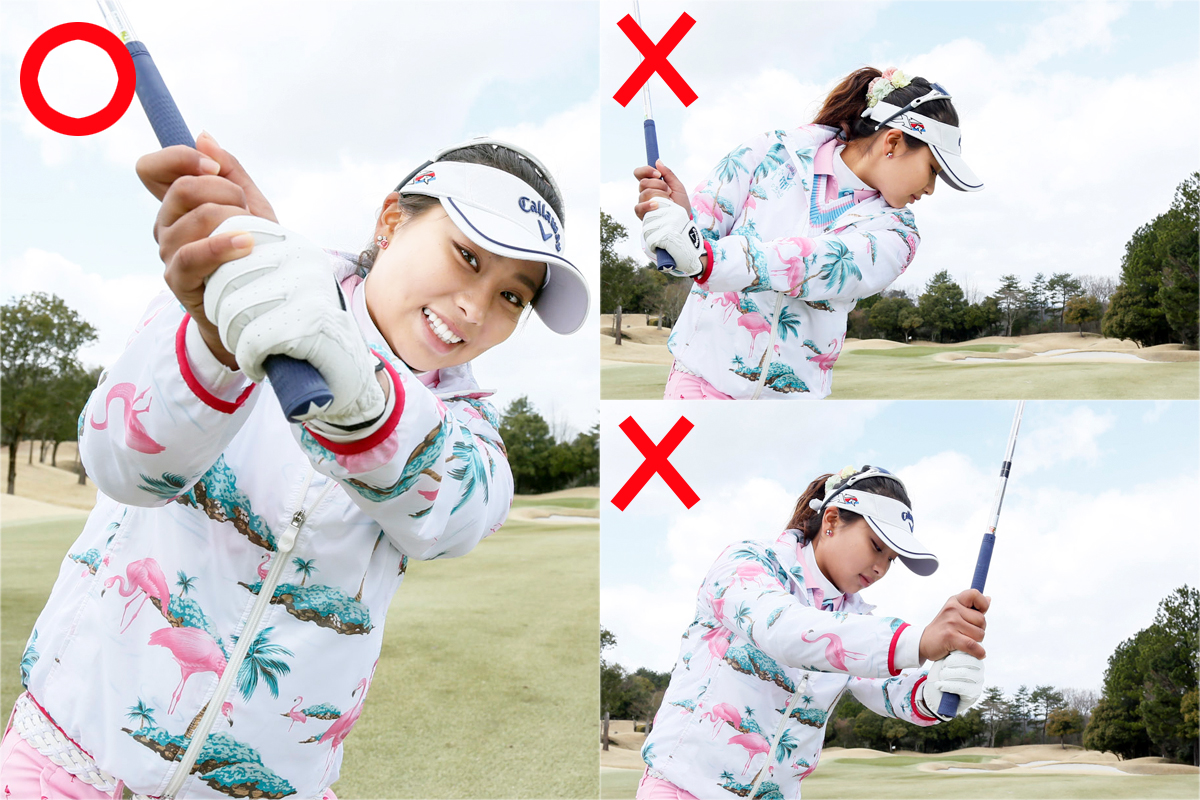 常に体の前に手がある スイングの安定感を上げるには 竹内美雪 女子プロレスキュー Gdo ゴルフレッスン 練習