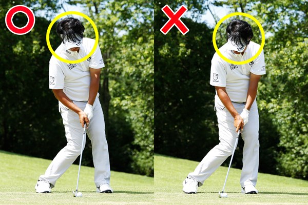 （画像8枚目） 5IとPWで打ち方「変える」or「変えない」、どっち？ 頭の位置はボールより後ろ（正面から見て左）で正解！