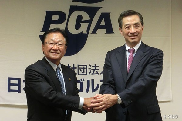 2016年 ノジマチャンピオン杯 記者会見 PGAの倉本昌弘会長と株式会社ノジマの野島廣司社長（写真右）が会見で新規大会への意気込みを語った