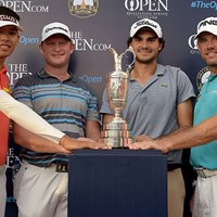 全英オープン出場権を得た4人。写真左からP.コンワットマイ、J.ドナルドソン、C.ソルデ、L.ウェストウッド ※画像提供：アジアンツアー 2015年 タイランドゴルフ選手権 最終日 上位4人