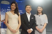 2016年 「LPGA女子ゴルフツアー観戦ナビ メジャー初戦スペシャル」 （左から）橋本マナミ、関根勤、古閑美保