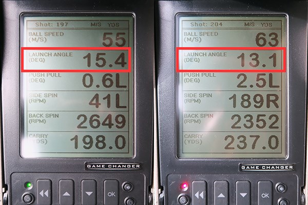 タイトリスト VG3 ドライバー 新製品レポート（画像 2枚目） ミーやん（左）とツルさん（右）の弾道数値を比較。2人とも指摘していたが、ボールの上がりやすさに疑問が残る。普段よりロフト角が大きいものを選ぶといいだろう