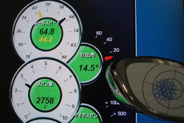 マーク金井の試打IP ピン ラプチャーV2 2008年 No.5 ほぼフェースセンターでとらえた弾道を測定。打ち出し角14.5度、バックスピン量2700回転台と、キャリーとランの両方で飛距離を稼ぐ弾道となった。