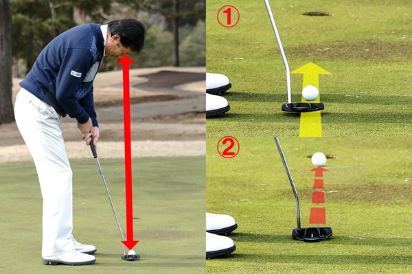 ロングパットとショートパットで前傾角度「変える」or「変えない」、どっち？ （画像6枚目） ボールの方向性（②）には、ヘッドの正確な動き（①）が必要になる