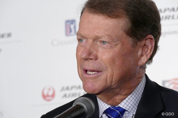 PGAチャンピオンズツアーの日本初開催を発表する記者会見。トム・ワトソンが出席し、選手としての再訪を喜んだ
