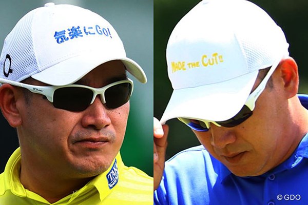 2017年 日本ツアー選手権 森ビル杯 Shishido Hills 3日目 アンジェロ・キュー キューのキャップのメッセージは予選ラウンドは「気楽にGo!」、3日目は「Made-the-Cut(予選を通った)」。ゴルフ界のイチローTシャツ？