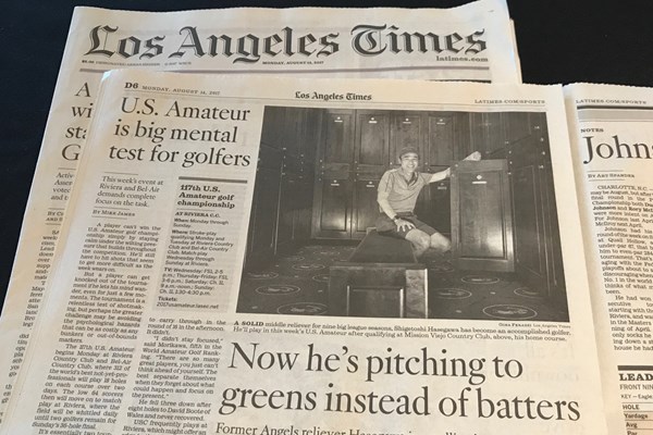 2017年 全米アマチュア選手権 地区予選会 長谷川滋利 地元紙ロサンゼルスタイムスは「彼はいま打者ではなくグリーンに対してピッチングしている」との見出しで長谷川の快挙を報じた（撮影：アンディー和田）