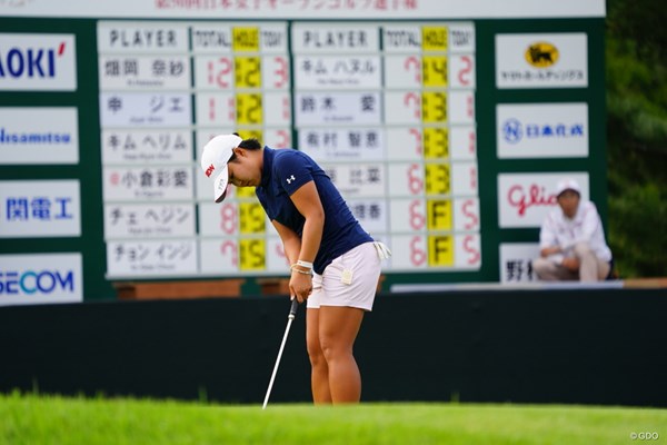 2017年 日本女子オープンゴルフ選手権競技 3日目 畑岡奈紗 後ろのボードの最上位に君臨。