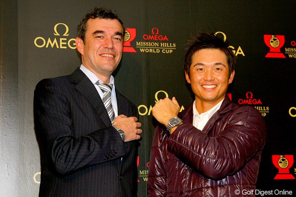 2年連続の活躍が期待される今田竜二。冠スポンサーのオメガからは腕時計が贈呈された