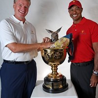 ウッズとエルスのプレジデンツ杯主将就任が正式発表された(Chris Condon/PGA TOUR) 2018年 アーノルド・パーマー招待byマスターカード 事前 アーニー・エルス タイガー・ウッズ