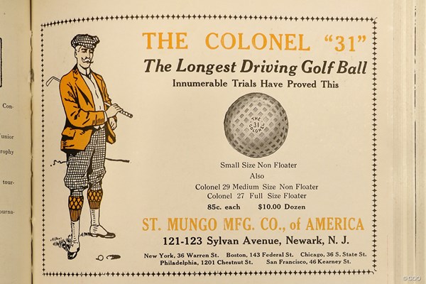 ゴルフボール広告 当時にしては派手な色合いの広告。最大の売りは”飛距離”
