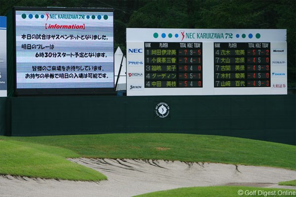 2006年 NEC軽井沢72ゴルフトーナメント 2日目  11時20分、雷雨のため中断となり、そのままサスペンデッドに。明日は6:30からプレー再開となる