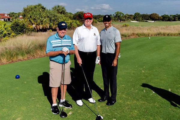 2019年 ジャック・ニクラス（左）、ドナルド・トランプ米大統領（中央）、タイガー・ウッズ（右） ニクラス（左）とウッズ（右）とのラウンドを報告したトランプ米大統領（中央） ※画像はトランプ氏のtwitterより