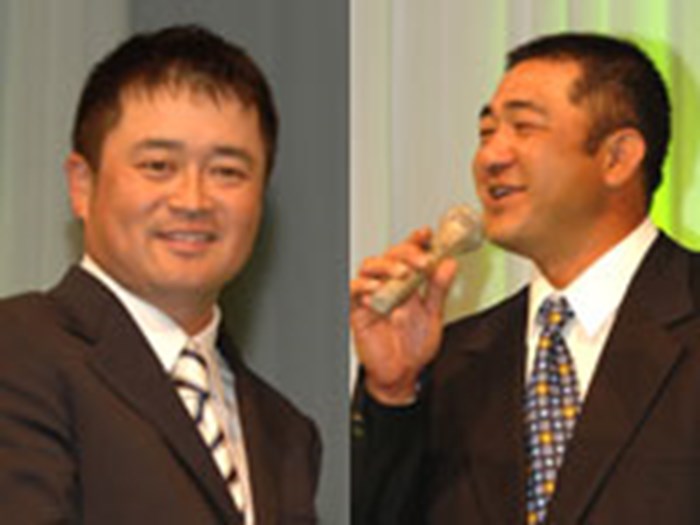 アイアンマンの表彰を受けた、選手会長の横田真一（左）、復活が期待される川岸良兼（右） 2005年 JGTO表彰式 横田真一 川岸良兼