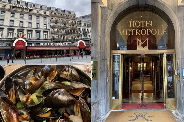 ブリュッセルでホテルメトロポールに宿泊しました。左下のムール貝もおいしくて