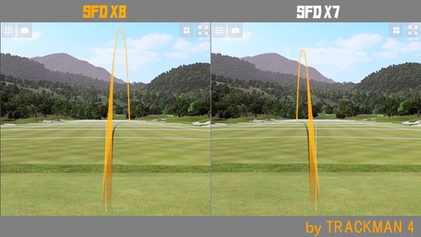 SFD X8 ドライバー／ヘッドスピード別試打 「X7」と比べると、フェード弾道で高さが出すぎていた