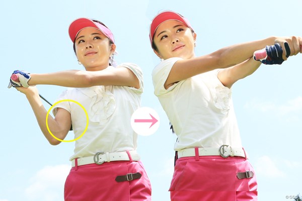 ヘッドが走らない絶対NGな動きとは？ 野田すみれ “野球打ち”はゴルフではNGとされているが、右わきを締めすぎない例としてあえて挙げた野田