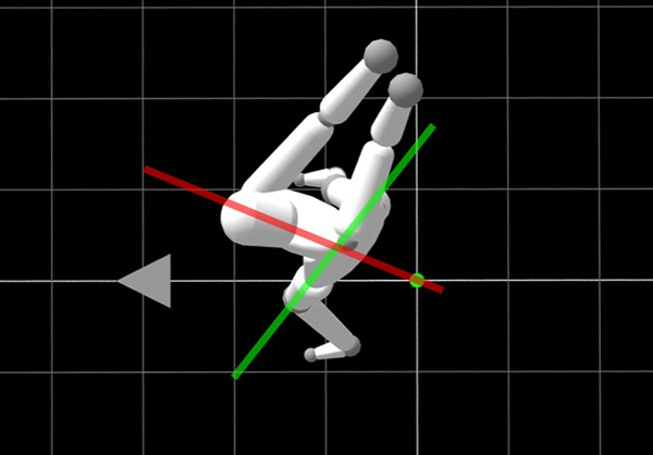 渋野日向子 CG 頭上からみると、トップで腰（緑ライン）と肩（赤ライン）に大きな捻転差ができている