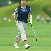 バーディ締めにガッツポーズ！ 2019年 日本女子オープンゴルフ選手権 初日 下川めぐみ