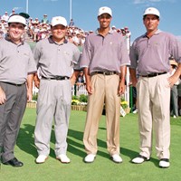 ロイヤルメルボルン開催の1998年大会で丸山茂樹はMVPに輝いた（Stan Badz/Getty Images） 1998年 プレジデンツカップ クレイグ・パリー、丸山茂樹、タイガー・ウッズ、フレッド・カプルス