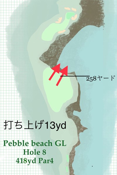 打ち上げとなるフェアウェイは途中から海に向けて下っている