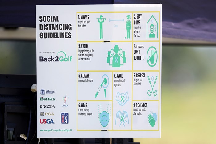 米国のゴルフ各団体のロゴが入ったソーシャルディスタンスのガイドライン（Tom Pennington/Getty Images) 各団体のロゴが入ったソーシャルディスタンスのガイドライン
