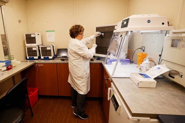 2020年 チャールズ・シュワブチャレンジ 事前 PCR検査車両 PCR検査車両には検査技師が待機（Tom Pennington/Getty Images）