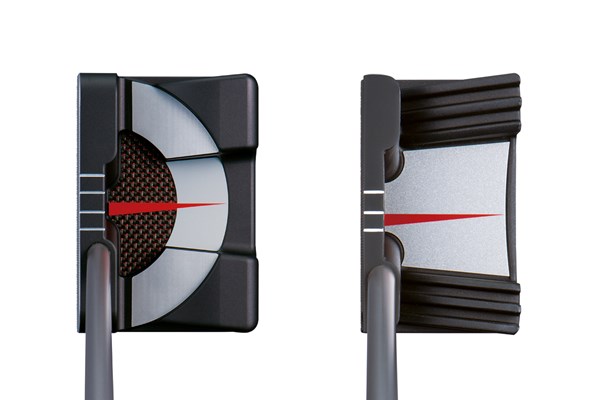 トライプリンシプル理論を象徴するガイドラインが赤く強調されたデザインに ヨネックス「EZONE TP-S600 パター」（左）と「EZONE TP-GR2 パター」（右）