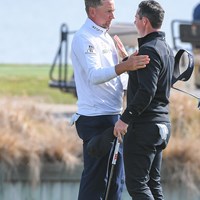 ポ―ルター（左）は初戦でマキロイに大勝 (Ben Jared/PGA TOUR via Getty Images) 2021年 WGCデルテクノロジーズ マッチプレー 初日 イアン・ポールター ロリー・マキロイ
