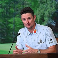 首位発進を決めて記者会見するローズ（提供：Augusta National Golf Club） 2021年 マスターズ 初日 ジャスティン・ローズ