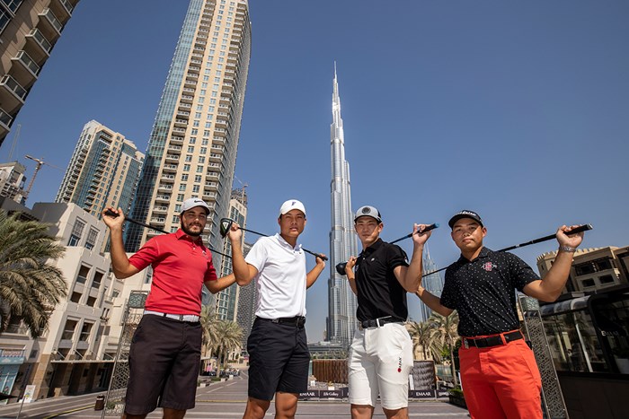 アジアナンバー1決定戦。（左から）スカイ・アーマド（UAE）、リン・ユーシン（中国）、中島啓太、プウィト・アヌパンスエサイ（タイ）※大会提供 アジアパシフィックアマチュアゴルフ選手権 事前