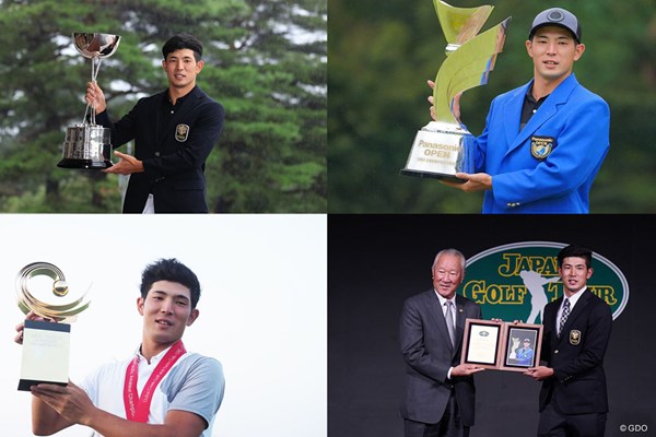 中島啓太 中島啓太は2021年に日本アマ、パナソニックオープン、JGTO特別賞、アジアアマなどのタイトルを獲得（左上から時計回り）
