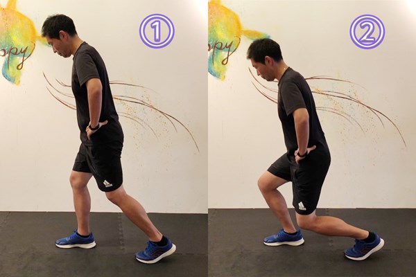 飛距離アップにも効く下半身の捻転力強化トレ 前傾姿勢を保ちながらひざの屈伸運動をします