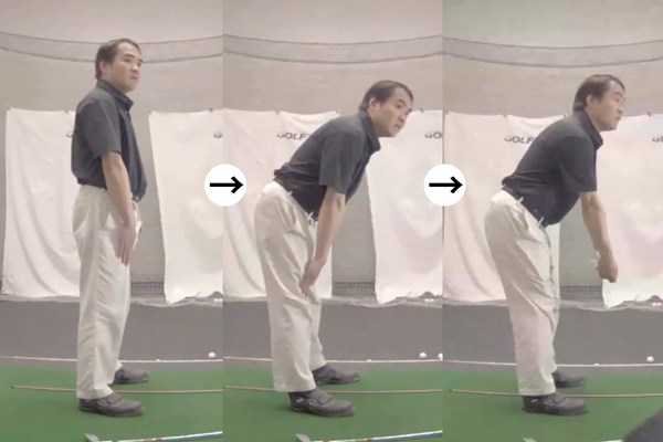 ゴルフテック レッスン 骨盤の傾きを意識しながら背骨を真っすぐなまま前に傾ける