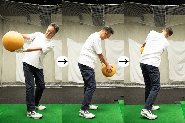 ゴルフテック レッスン ショートスイングの動きを繰り返すことで、体と手が同調した動きをイメージしやすくなる