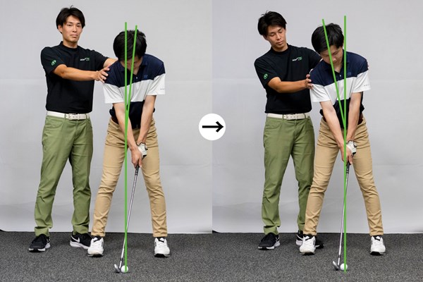 ゴルフテックレッスン 上体の傾きを修正することで、ボールの見え方や頭の位置も修正される