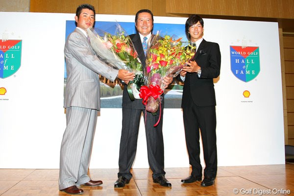世界ゴルフ殿堂入りの会見に臨んだ尾崎将司。石川遼と池田勇太も祝福！