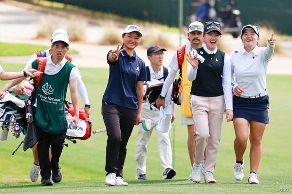 新地真美夏は開幕前の練習ラウンドで飯島早織、顔なじみの台湾選手と一緒にプレー