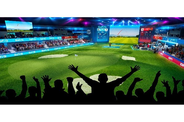 TGLの試合会場 実際のグリーンとシミュレーションゴルフが融合したTGL。アリーナ内には1500人のファンも収容する