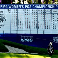 ボードを背に 2024年 KPMG全米女子プロゴルフ選手権 2日目 竹田麗央