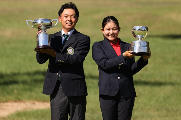 2024年 日本学生選手権 最終日 田村軍馬 神谷桃歌 優勝した田村軍馬（左）と神谷桃歌（提供JGA）