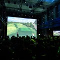 メジャー2勝目となった2024年「全英オープン」を振り返る。右モニターの配信された映像はまるでその場にいるようなバーチャルな世界（撮影：落合隆仁）