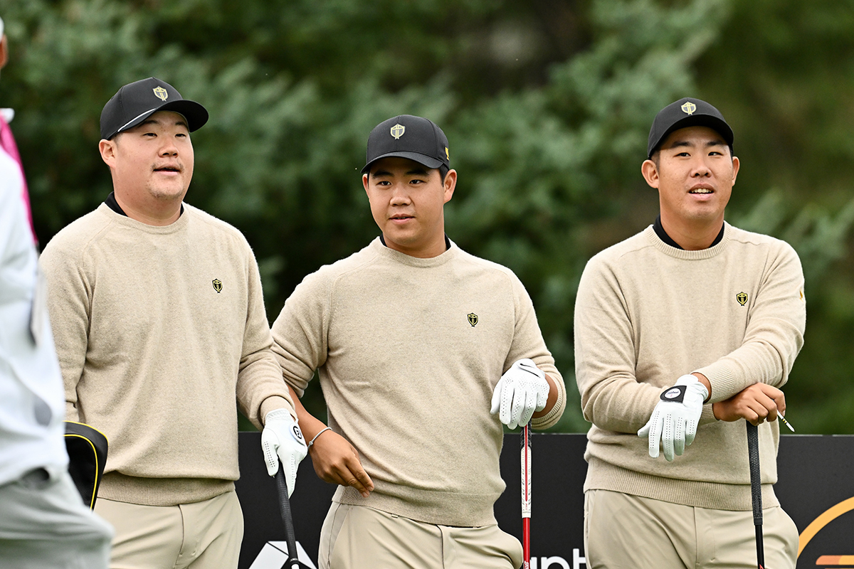 世界選抜でプレジデンツカップをプレーした（左から）イム・ソンジェ、トム・キム、アン・ビョンフン(Getty Images)