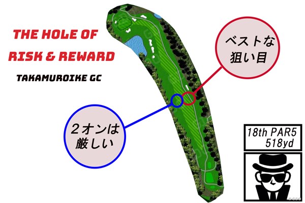 「最大14フィート！超速グリーンのスピードを体感せよ」高室池GC／ゴルフ場Gメンが行く♯3 18番ホールのレイアウト。ティショットは必ず右サイド狙い