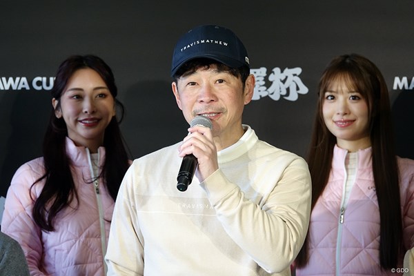 2025年 前澤杯 MAEZAWA CUP 前澤友作氏 大会への思いを語る前澤友作氏。プロアマと本戦の全組に帯同するラウンドガールも初の試み