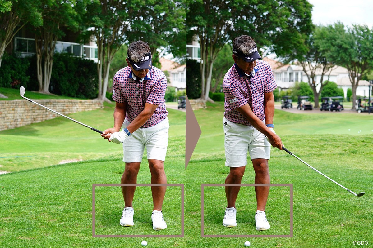 クローズスタンスでカットに打つ【藤田寛之アプローチのレシピ#6／左足下がりのセミラフ】