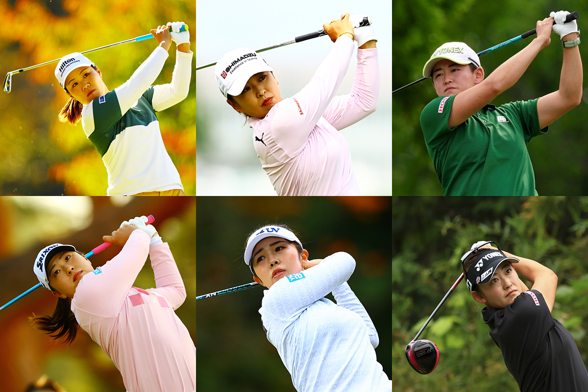 左上から時計回りで畑岡奈紗、西郷真央、岩井明愛、岩井千怜、山下美夢有、竹田麗央