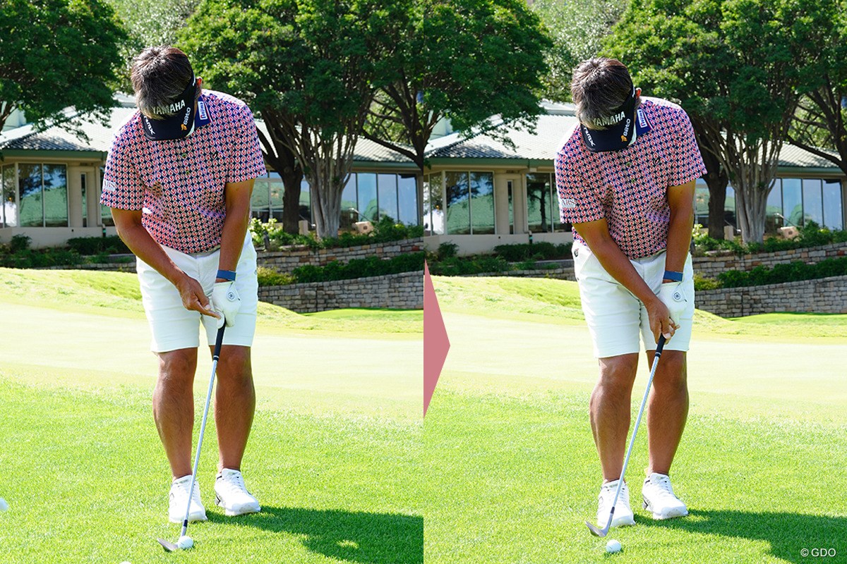 手前の段に当ててあとは「エンジンブレーキ」でトロトロと【藤田寛之アプローチのレシピ#14／2段グリーンへのアプローチ】