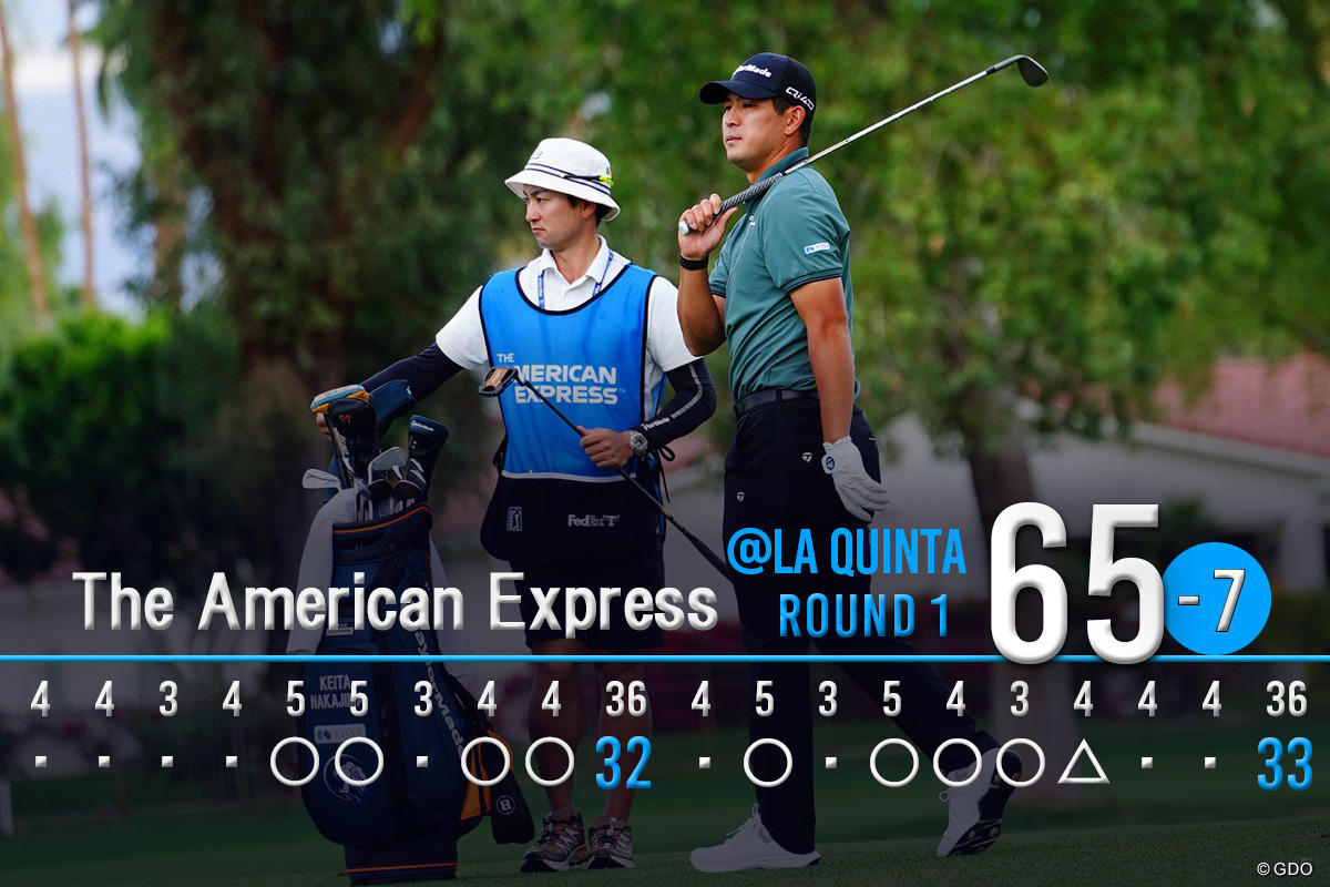 うーん...な表情がいっぱい。キャディの岡崎錬に相談しながらプレー